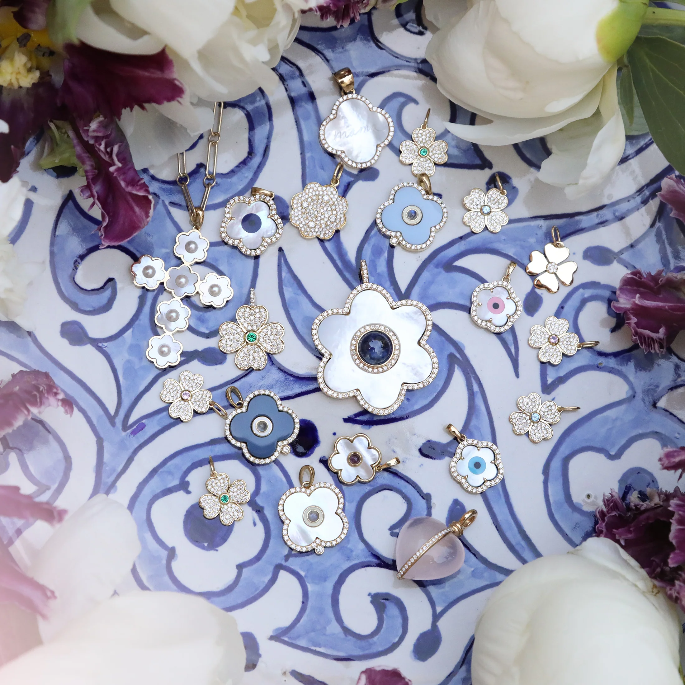 Diamond Blue Flower Evil Eye Charm - Image 4