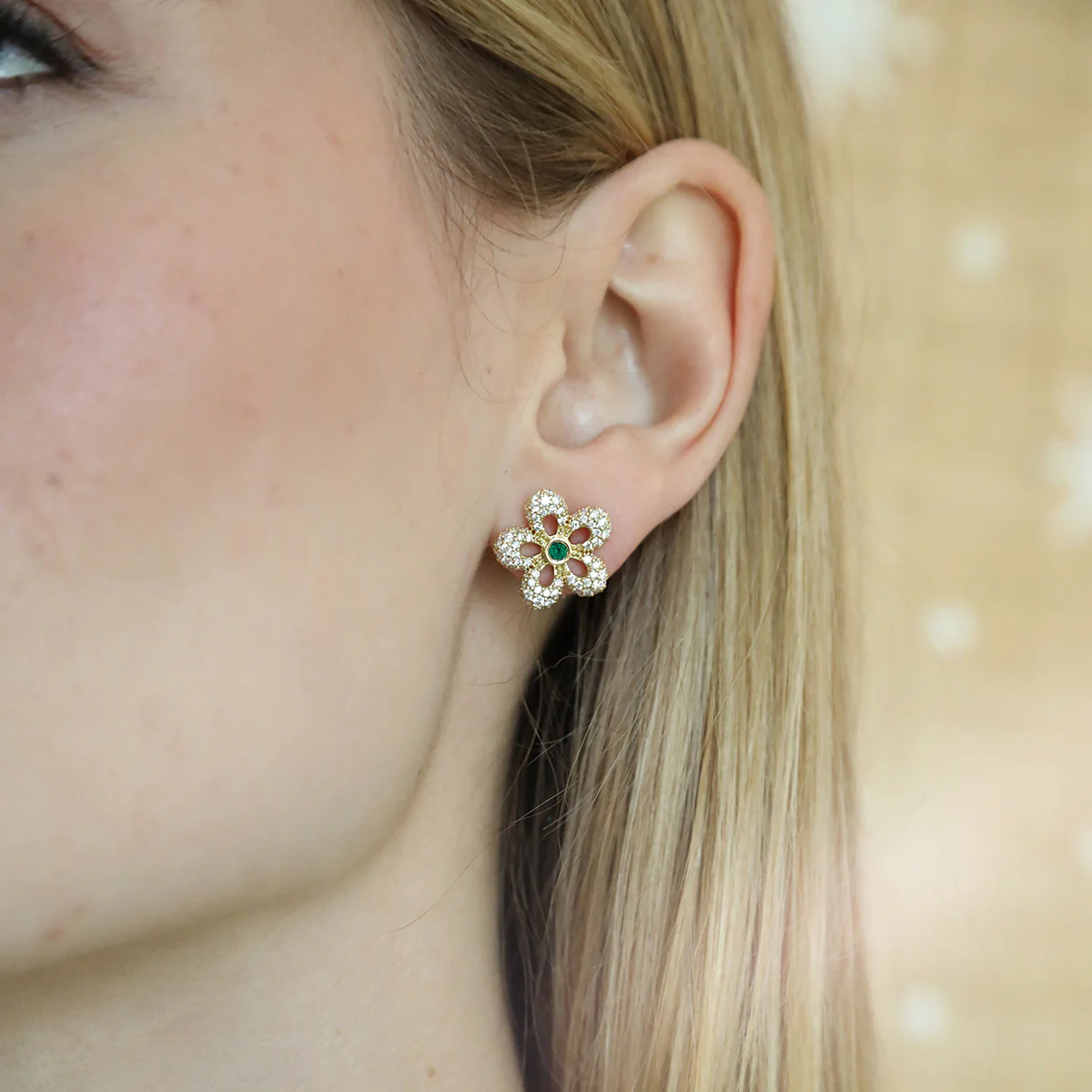 Diamond Gemma Stud - Emerald - Image 2