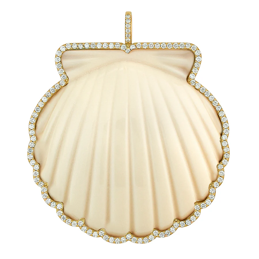 Diamond Ivory Scallop Shell Pendant