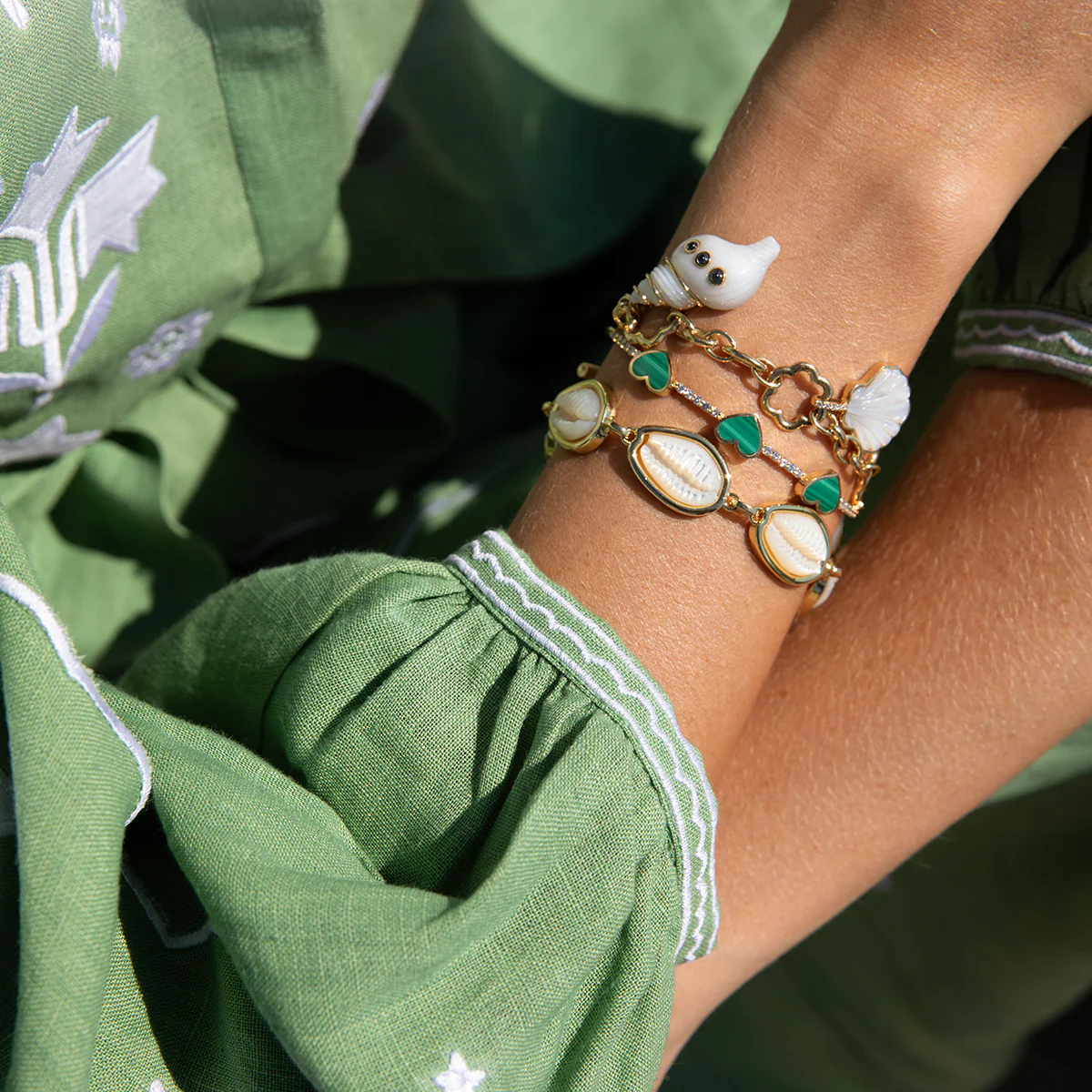 Diamond Malachite Heart Bangle - Image 2