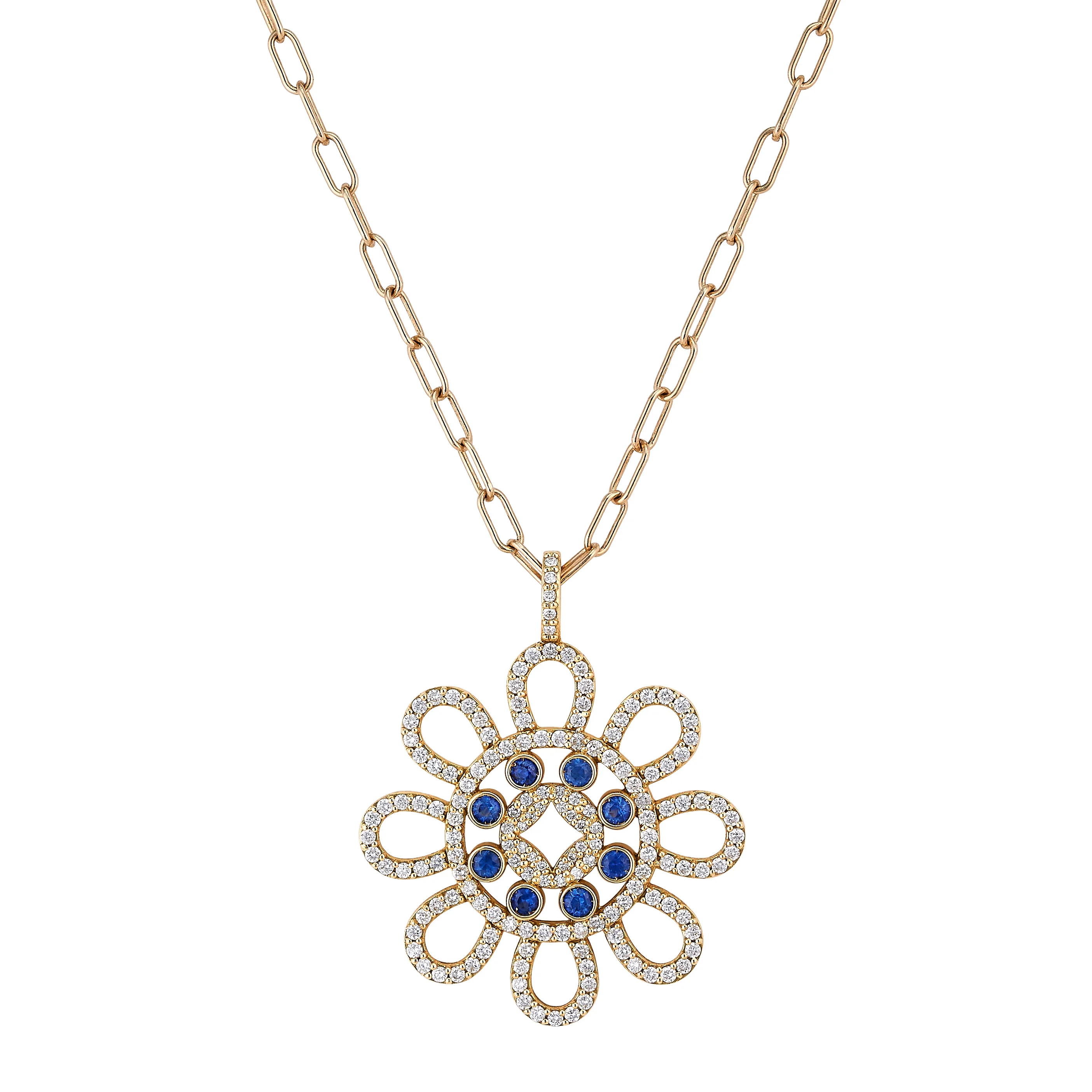 Diamond & Sapphire Mosaic Pendant - Image 4