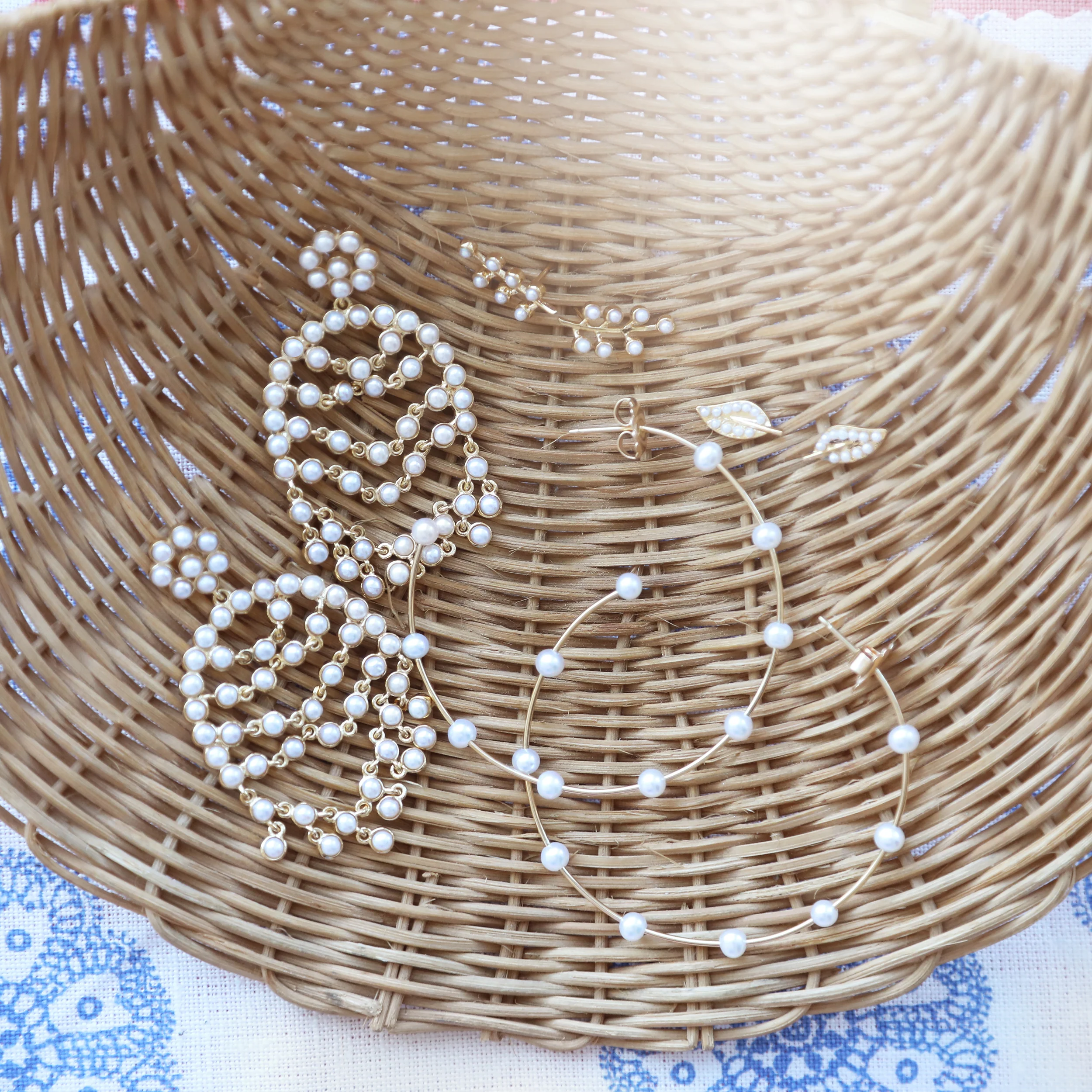Gold Pearl Hoops - Image 5
