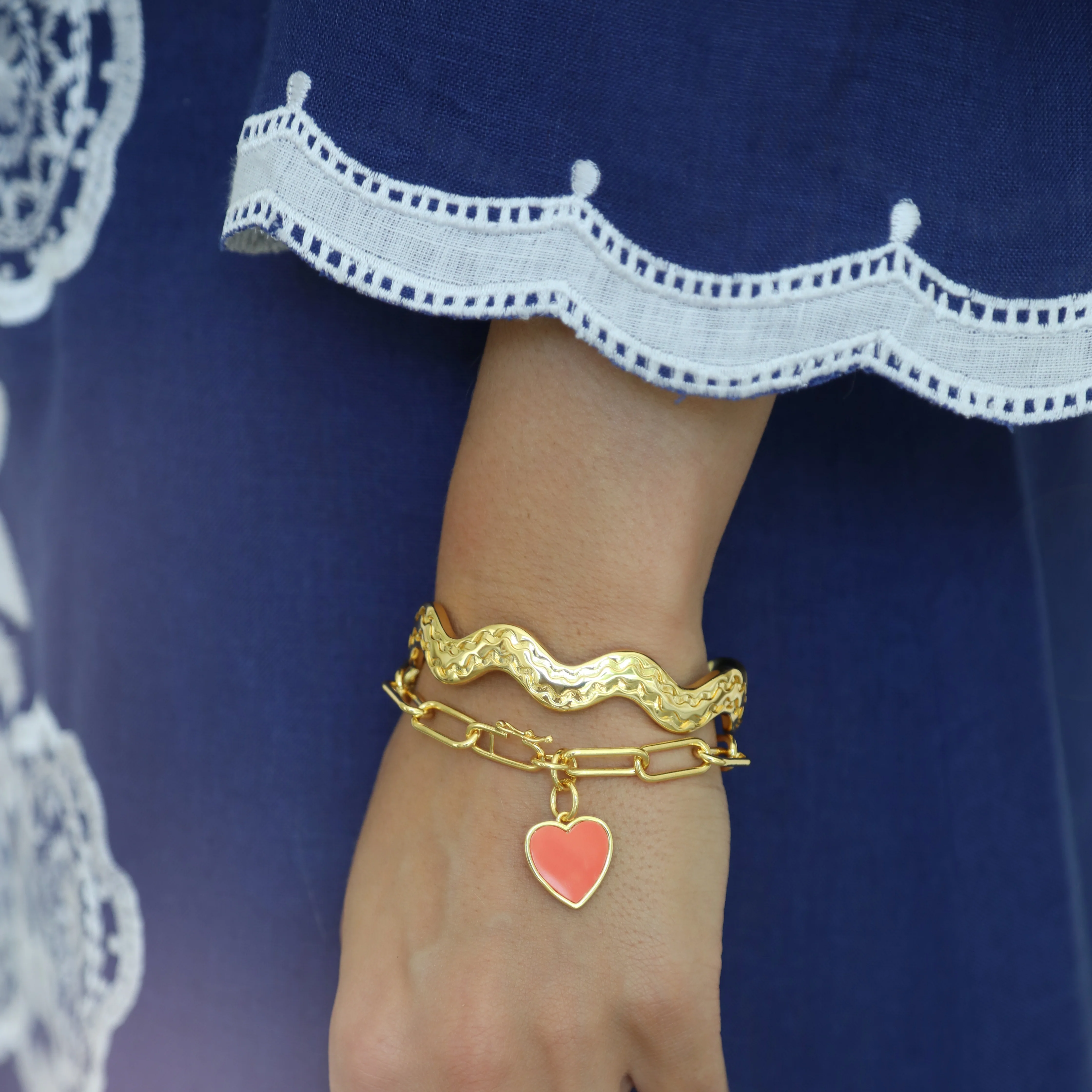 Heart Charm Link Bracelet - Coral - Image 2