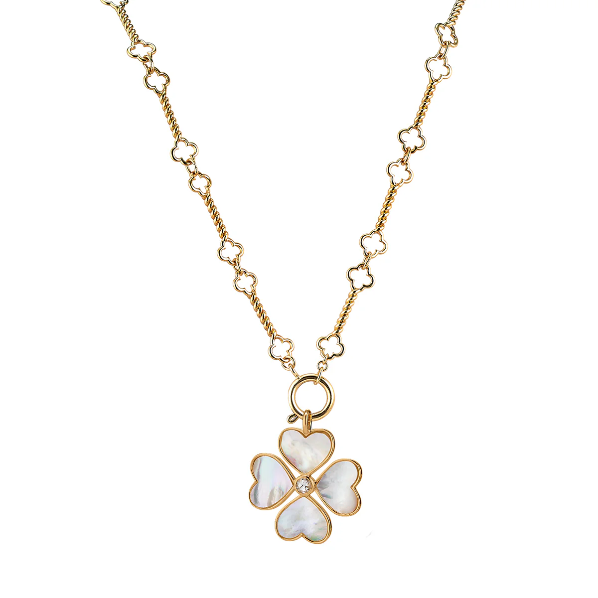 Heart Clover Charm + Quatrefoil Chain