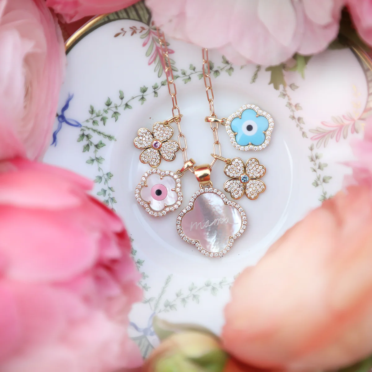Mini Diamond Heart Clover Charm - Aqua - Image 4
