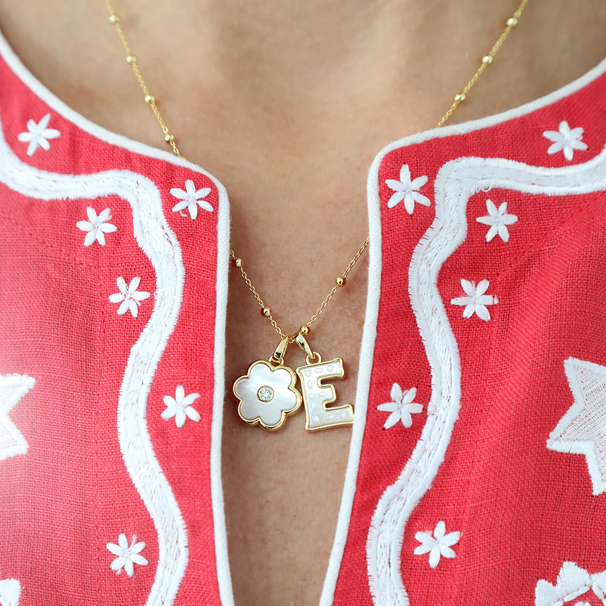 Mini Letter Charm + Petal Charm (Mother of Pearl) - Image 2