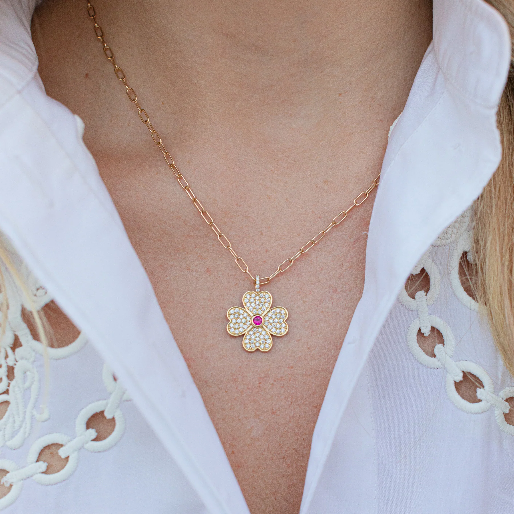 Pink Tourmaline Heart Clover Charm - Image 2