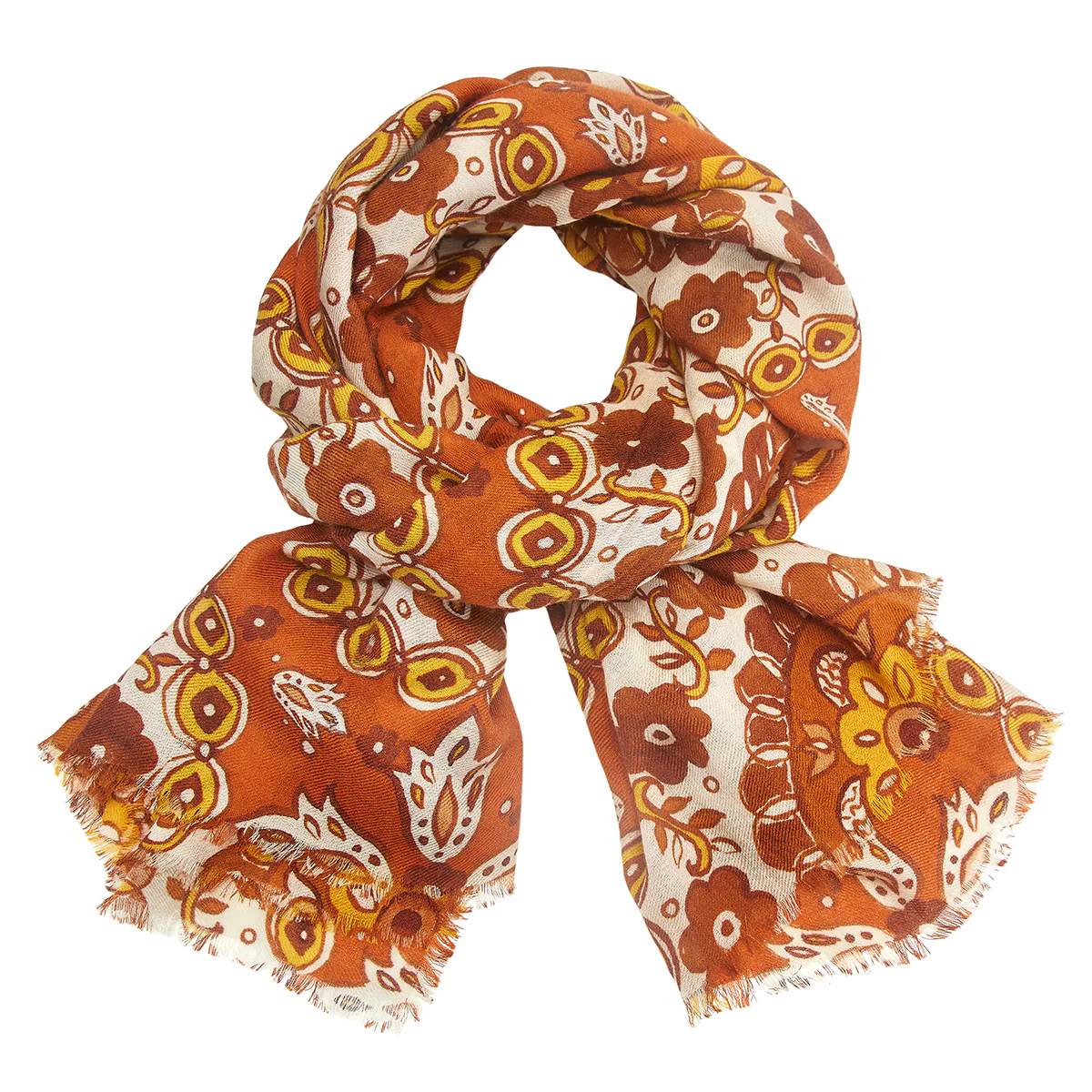 Rust Flower Medallion Scarf