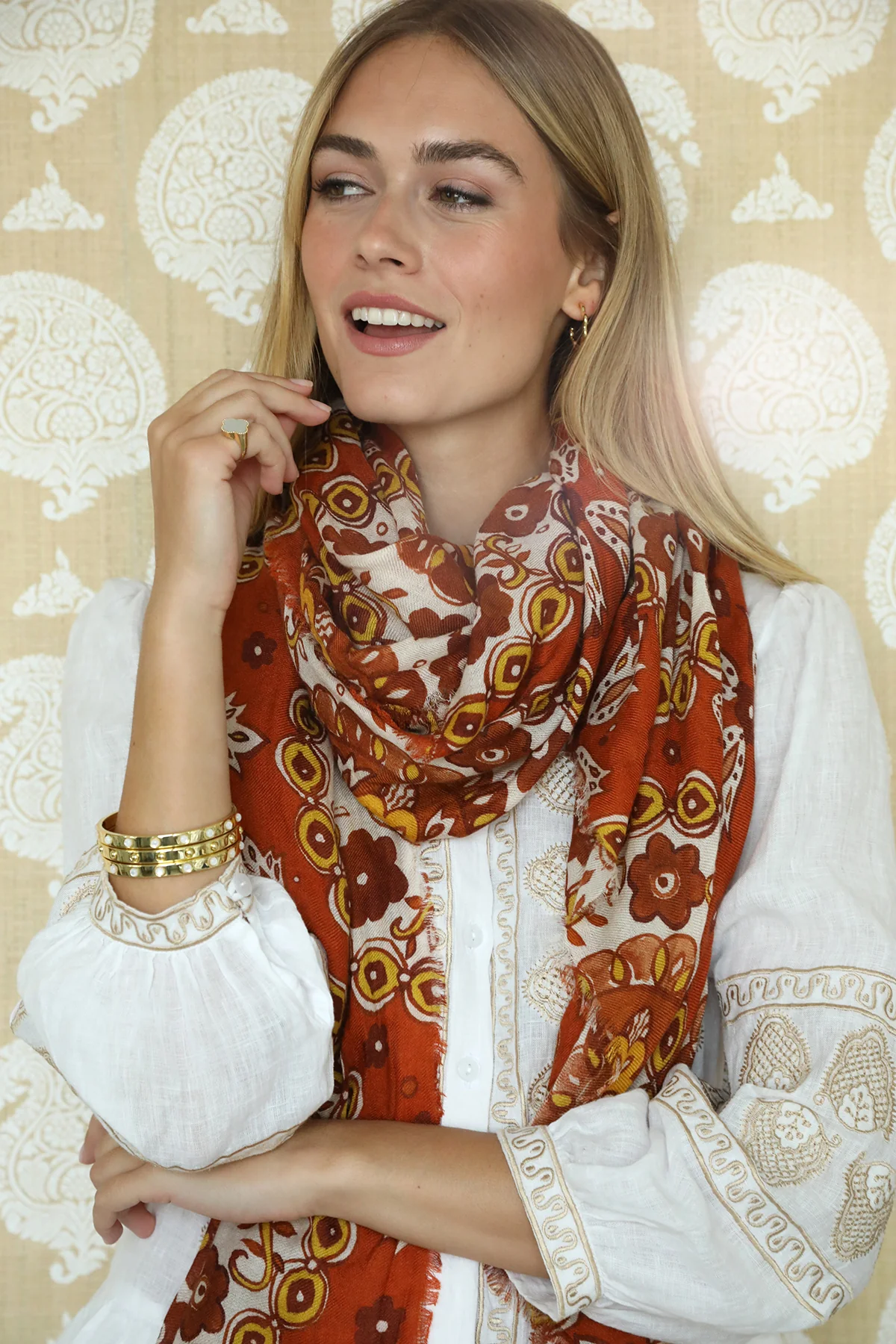 Rust Flower Medallion Scarf - Image 4
